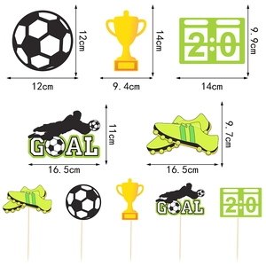 Soccer party vase toppers set including football and gold trophy with dimensions