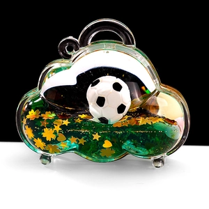 Porte-clés nuage en acrylique avec sable mouvant vert et mini ballon de football