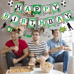 Soccer themed birthday decoration set with Happy Birthday banner and football cutouts