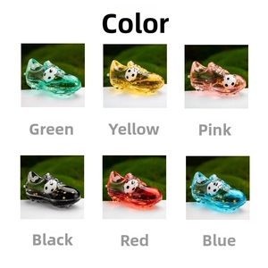 Six colors of acrylic soccer shoe floating liquid keychains with glitter and mini ball