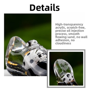 Macro shot of high-transparency acrylic soccer shoe ornament with liquid quicksand effect