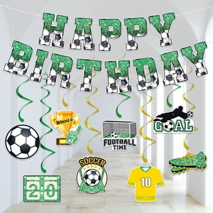 Décorations Anniversaire Football Bannière Papier Vert Spirales PVC Ornements Suspendus Fournitures Fête Sport