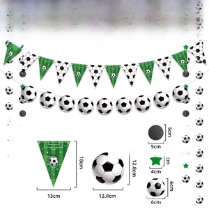 Detailed product size guide for 2026 soccer party banners and themed hanging decorations
