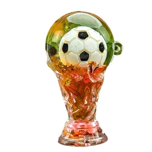 Creative soccer trophy keychain with acrylic liquid quicksand and gold glitter interior