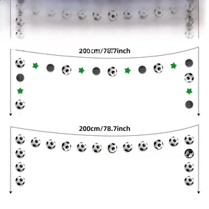 Detailed view of 200cm football party banner with soccer balls and green glitter stars