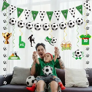 Football Theme Party Decoration Cardboard Banner Hanging Swirls Trophy Soccer Sports Birthday Event Layout Props Green