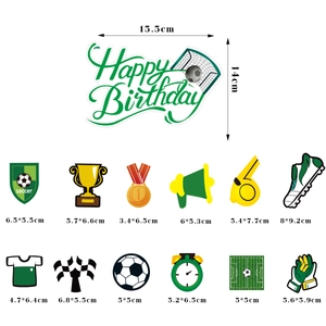 Soccer theme happy birthday cake topper set with football trophy and jersey decor