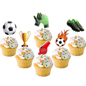 Lot de 6 décorations de cupcake thème football avec trophée, crampons et ballon