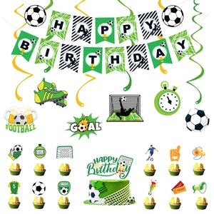 Fußball Thema Geburtstag Party Deko Set mit Happy Birthday Banner und Tortenaufsätzen