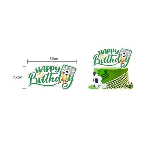 Soccer theme happy birthday cake topper set with football and trophy design 14.5x7.7cm
