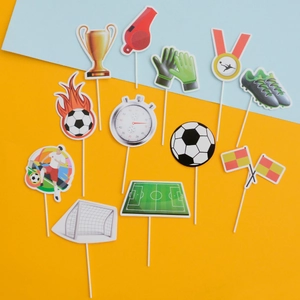 Lot de 12 décorations de gâteau thème football avec trophée sifflet et gants