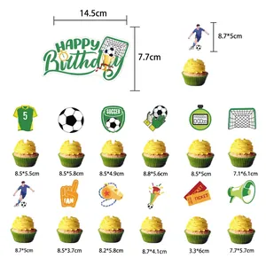 Football birthday party cake topper set with goals, jerseys and players decoration