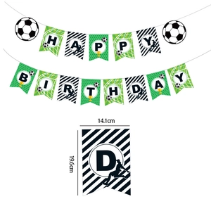 Fußball-Thema Happy Birthday Girlande mit Fußball-Mustern und Größenangaben