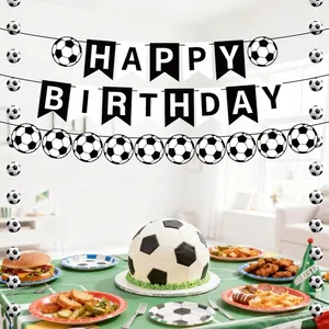 Kit déco anniversaire thème football avec bannière Happy Birthday et drapeaux