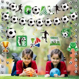 Soccer theme party banner set with player silhouettes and goal cutouts for birthday decor