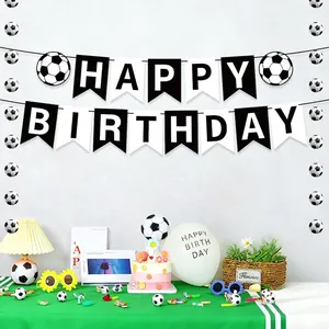 Décoration de fête d'anniversaire thème football avec bannières et ballons assortis