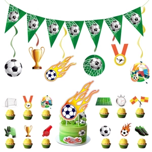 Soccer Football Birthday Party Decorations Banner Hanging Swirls Cake Toppers Paper Sports Theme Boys Kids