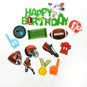 13pcs American football theme cake topper set with Happy Birthday sign and sports icons