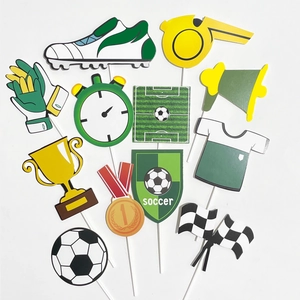 12-piece soccer theme photo booth props with trophy and football jersey for boy birthday party