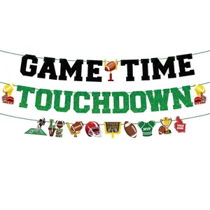 Glitter American football party banner set with Game Time and Touchdown signage