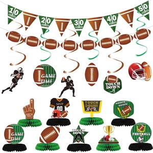 Décorations De Fête Thème Football Américain Bannières En Papier Spirales Et Centres De Table Alvéolés Pour Sportif