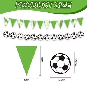 Soccer theme happy birthday party cake topper banner set with flags and football shapes