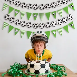 Soccer theme birthday party cake topper and pennant banner with football patterns