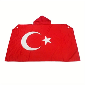 Turkey flag hooded cloak for football fans with crescent moon and star print