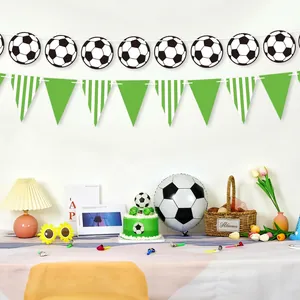 Soccer Bunting Banner Paper Hanging Flags Green White Striped Sport Theme Birthday Party Celebration Decoration Sporty