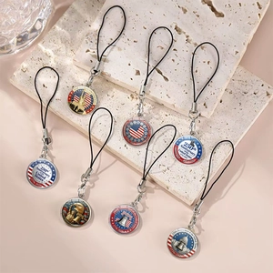 US 250th Anniversary Keychain Zinc Alloy Glass Round Pendant 1776-2026 Independence Day Commemorative Phone Charm Gift