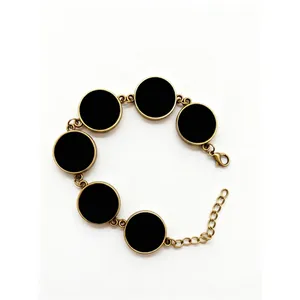 Vintage bronze World Cup themed glass gem bracelet with adjustable lobster clasp design