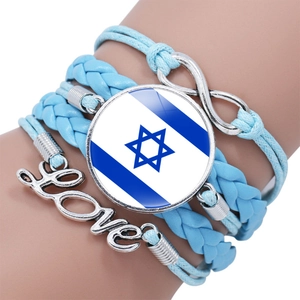 Multilayer wrap bracelet with Israel flag glass gem, love charm and infinity symbol