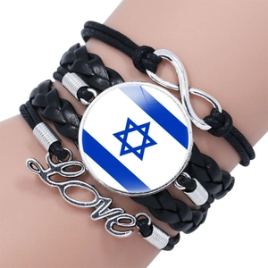 Multilayer Braided Bracelet Faux Leather Love Infinity Star Of David Israel Flag Glass Cabochon Jewelry For Men Women