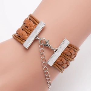 Detail of multi-layer leather bracelet with Israel flag charm and adjustable silver clasp