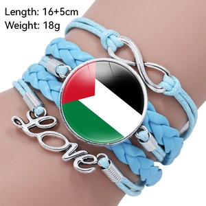Multilayer Palestine flag leather bracelet with silver love and infinity charms for women