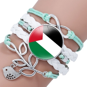 Palestine flag multilayer woven bracelet with infinity symbol and silver leaf charms