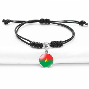 African Countries National Flag Woven Bracelet Black Wax Rope Adjustable Alloy Glass Dome Handmade Jewelry Gift Women Men