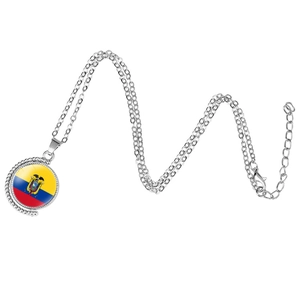 Ecuador flag necklace with rotating moon alloy pendant and silver cross chain