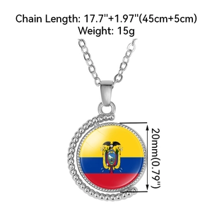 Rotating crescent moon necklace featuring Ecuador flag glass dome pendant with dimensions