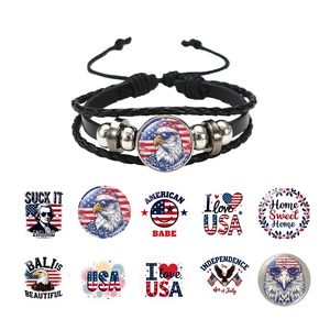 Bracelet en cuir tressé avec pendentif aigle drapeau US et plusieurs motifs au choix