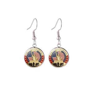 USA Anniversary Hook Earrings Zinc Alloy Glass Cabochon Patriotic Liberty Bell United States Jewelry For Women