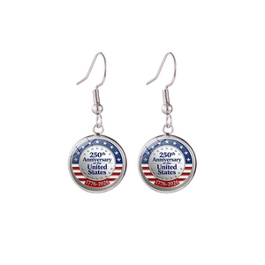 Silver USA 250th anniversary hook earrings featuring Liberty Bell and flag design