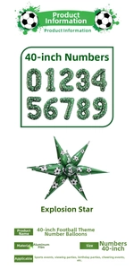 Detail of 40 inch green football foil number balloon set for world cup party decor
