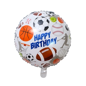 Palloncino Rotondo Buon Compleanno In Alluminio Tema Sportivo Stampa Calcio Basket Baseball Per Decorazione Di Feste