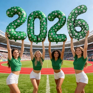 Giant 2026 soccer patterned digital foil balloons set for sports themed parties