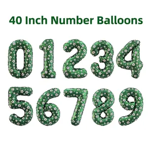 40 inch green soccer pattern number balloons from 0-9 for World Cup party decor
