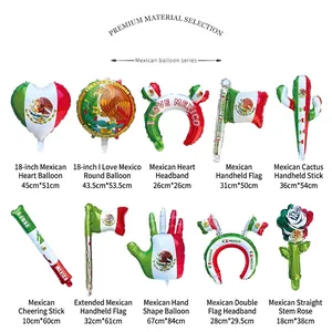 Mexico flag themed foil balloons set including heart, circle, and cactus shapes for party
