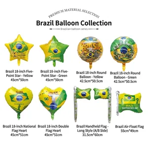 Brazil flag theme foil balloons in star heart and round shapes for carnival party decor