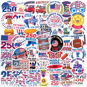 50pcs USA 250th anniversary stickers with patriotic flags and American eagle designs