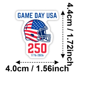 US 250th anniversary football helmet sticker with flag elements and game day text